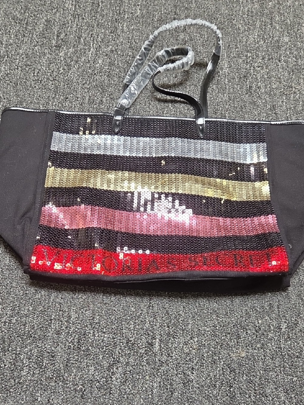 Victoria's Secret Sequined Stripe Tote Bag in Black, Red, Pink, Gold, Silver